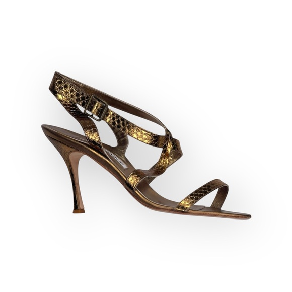 Manolo Blahnik ❤︎ Sizzle Strappy Heeled Sandals ❤︎ Bronze Reptile ❤︎ 39.5 8.5 9 - Picture 2 of 16